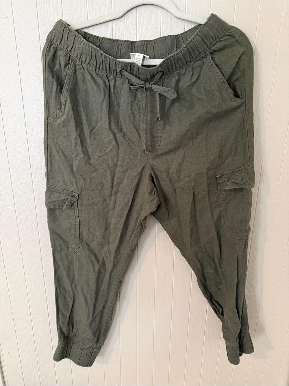St. John's Bay Olive Cargo linen Joggers with Drawstring Waist